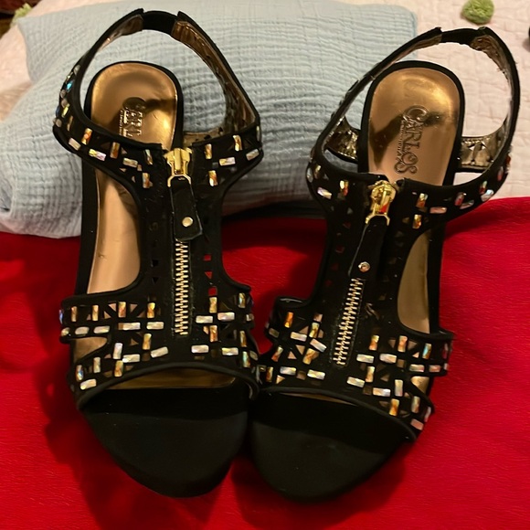CARLOS SANTANA BLACK high Wedge zipper- sequins sandals- NWOT 7.5 - Picture 2 of 9